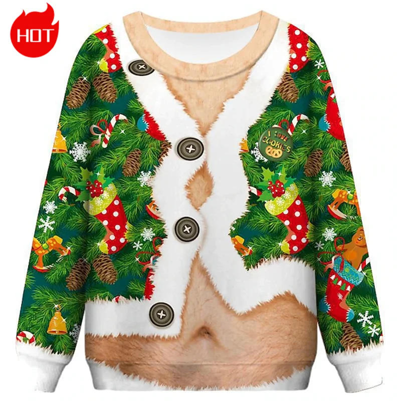 3D Printing Funny Merry Christmas Patterns  Sweatshirts Christmas Trees Graphic Ugly Christmas Sweatshirts Fashion Mens Clothing