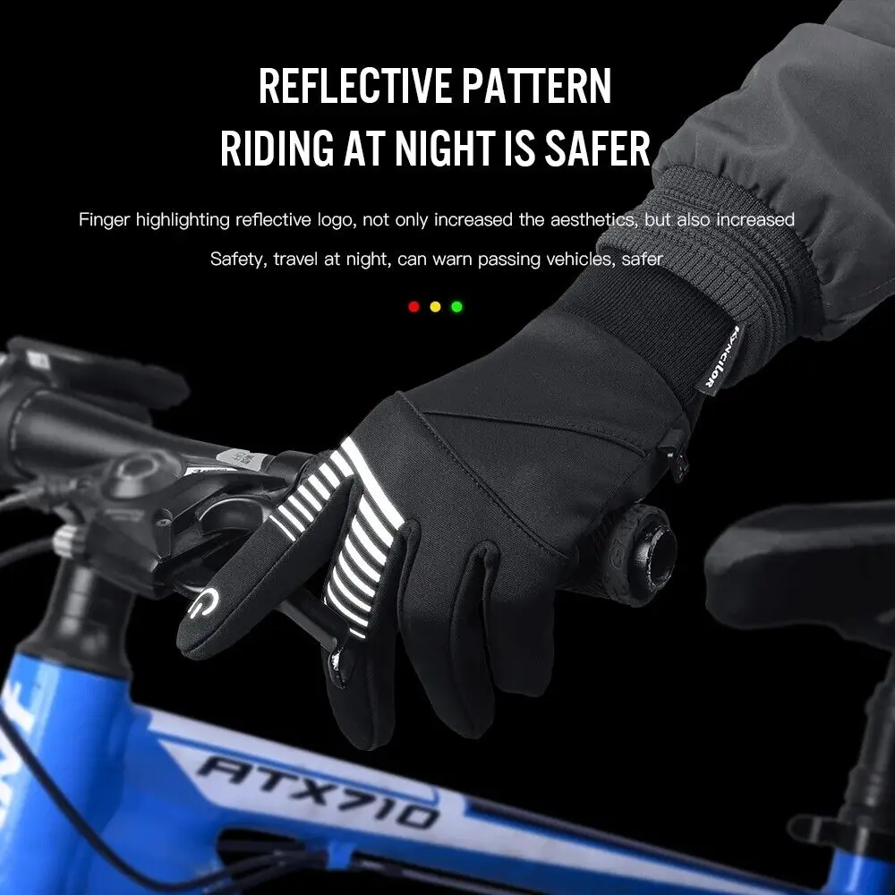 Противоскользящие гелевые перчатки с полным пальцем, светоотражающие водонепроницаемые перчатки с сенсорным экраном для мужчин и женщин, варежки для езды на велосипеде, лыжные зимние перчатки