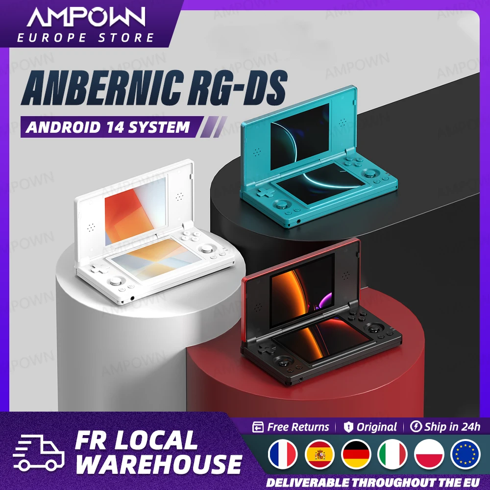 Console de jeu portable RG DS, écran tactile double IPS de 4 pouces, processeur RK3568, Android 14, interrupteur magnétique à effet Hall, lecteur vidéo Fliptop