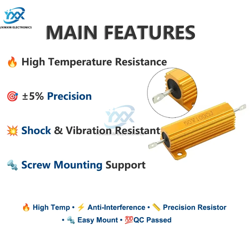 1PCS RX24 Power Resistor 10W 25W 0.01R to 100K Aluminum Shell Resistencia for DIY Electronics LED Braking Load Heatsink Project
