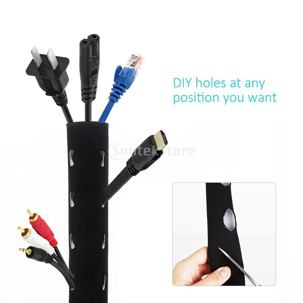Flexible Cable Wrap Cord Organizer Sleeve Neoprene Cable Cover Hide Cables for Workstation Home Theater