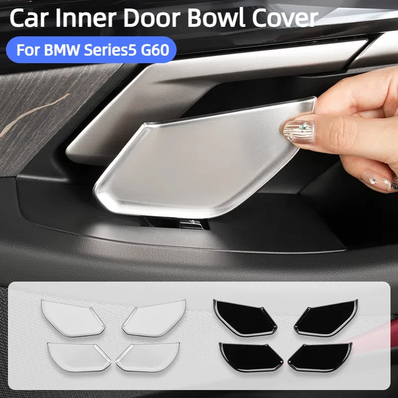 4Pcs Car Styling Inner Door Handle Bowl Cover Trim Stickers For BMW Series5 G60 2024 Stainless Steel Auto Door Decor Accessories