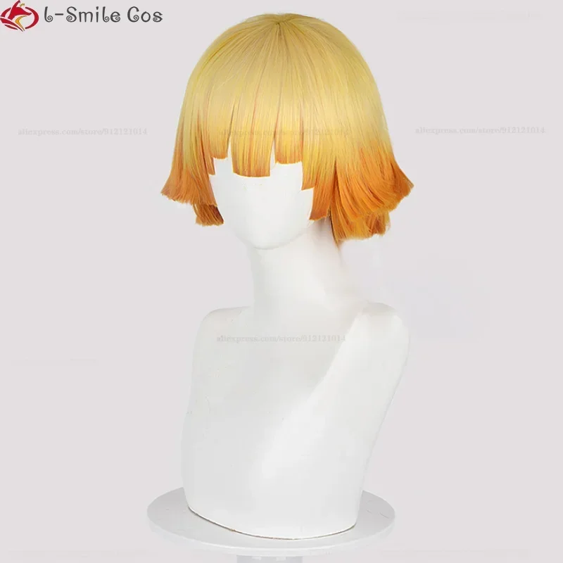 

Хэллоуин Perruque Косплей Zenitsu Agatsuma de hauteebes, Perruques Anime Courtes Degradées orange Doré