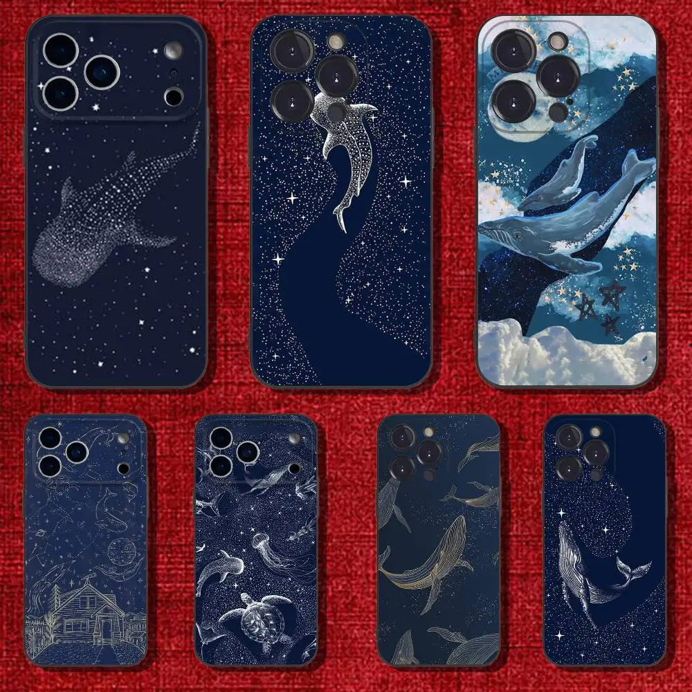 

Space Ocean Whale Shark Phone Case For iPhone 6,17,16,15,14,13,12,11 Plus,Pro Max,XS,X,XR,SE,Mini,8,7,Soft Silicone Black Cover