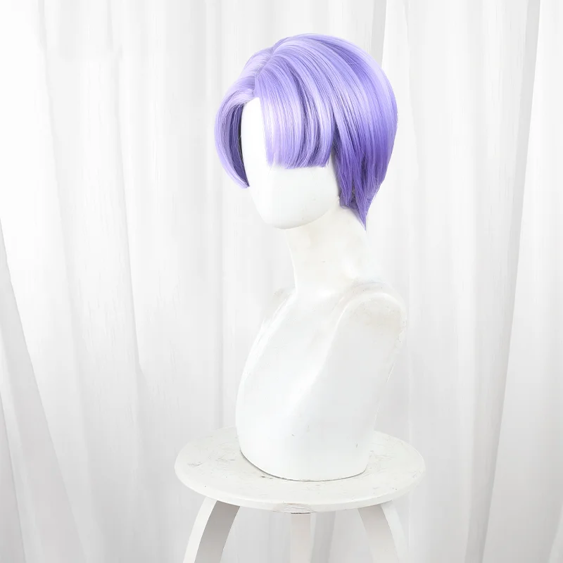 Peruka cosplay anime, poliester, fioletowe krótkie włosy, na imprezę Comicon, dla dorosłych kobiet i mężczyzn.