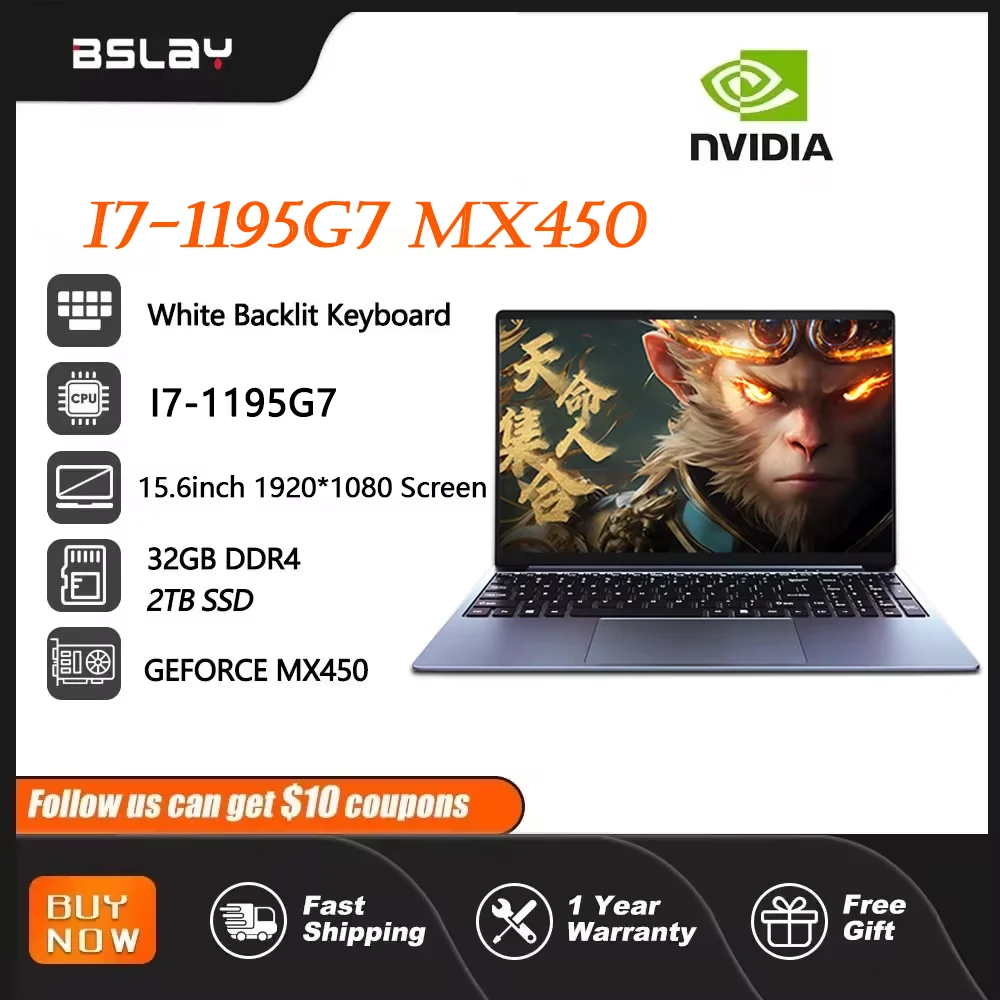 NVIDIA MX450 i7 1195g7 DDr4 32G RAM 2TB SSD แล็ปท็อป 15.6 นิ้วแล็ปท็อป Core Window11 Pro 1920*1080 หน้าจอโน้ตบุ๊คสําหรับเล่นเกมแบบพกพา