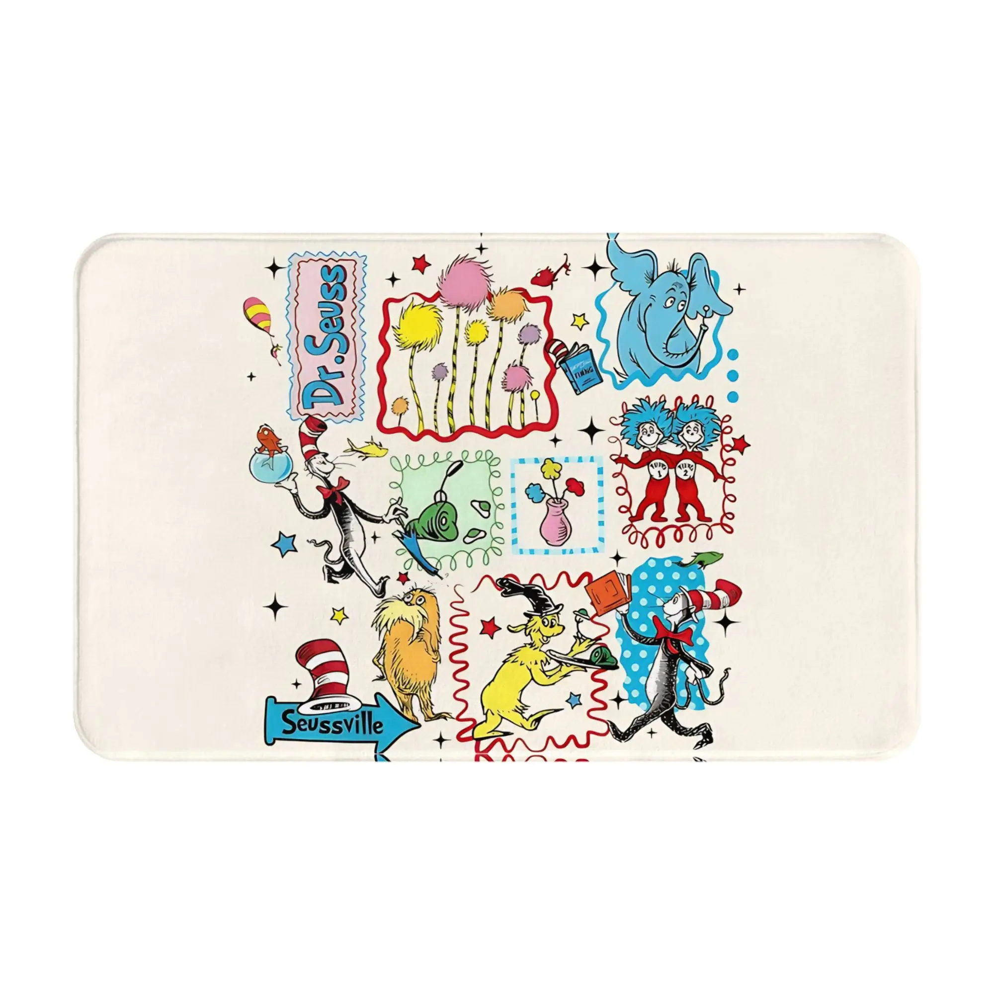 Storybook Character Collage Classic Decorations Bath Mat Dr. Seuss Thing Doormat Kitchen Carpet Balcony Rug Home Decoration