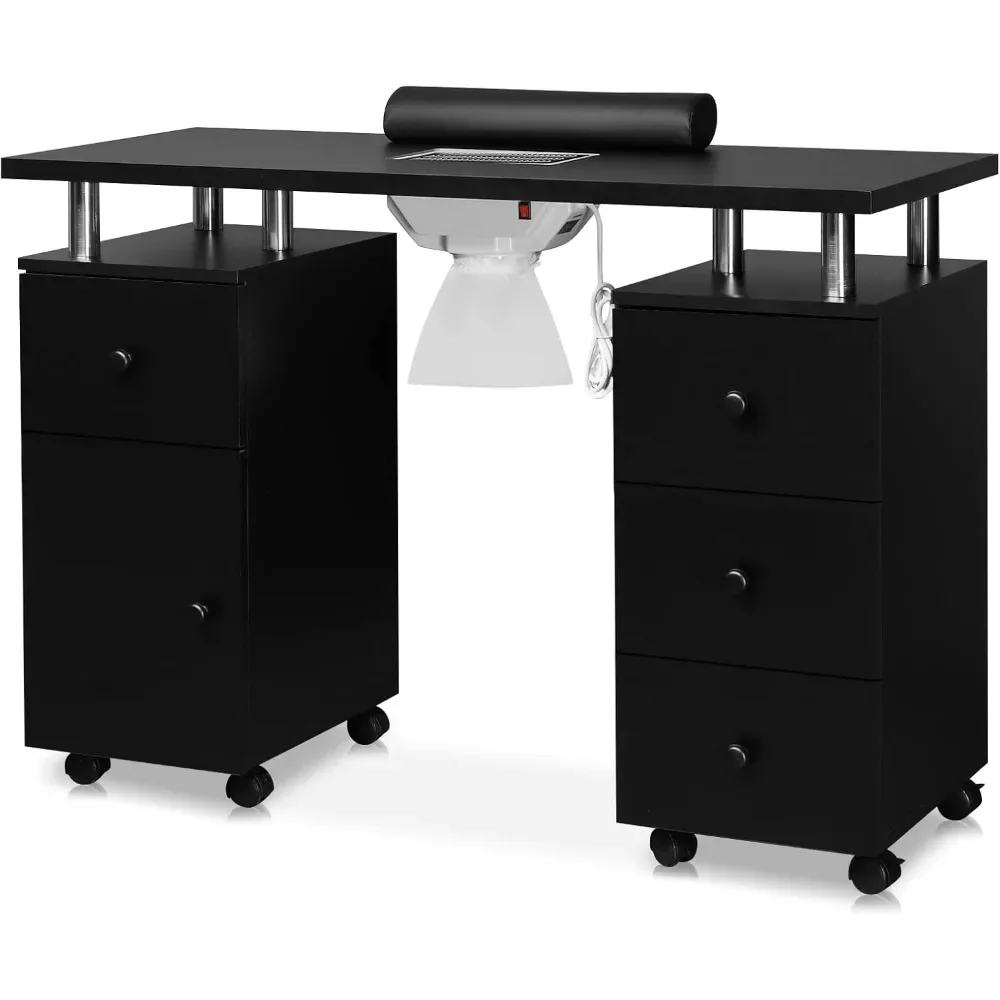 

Manicure Nail Desk, Electric Dust Collector, Storage Acetone Resistant with Lockable Wheels, Wrist Cushion, Nail Table Station
