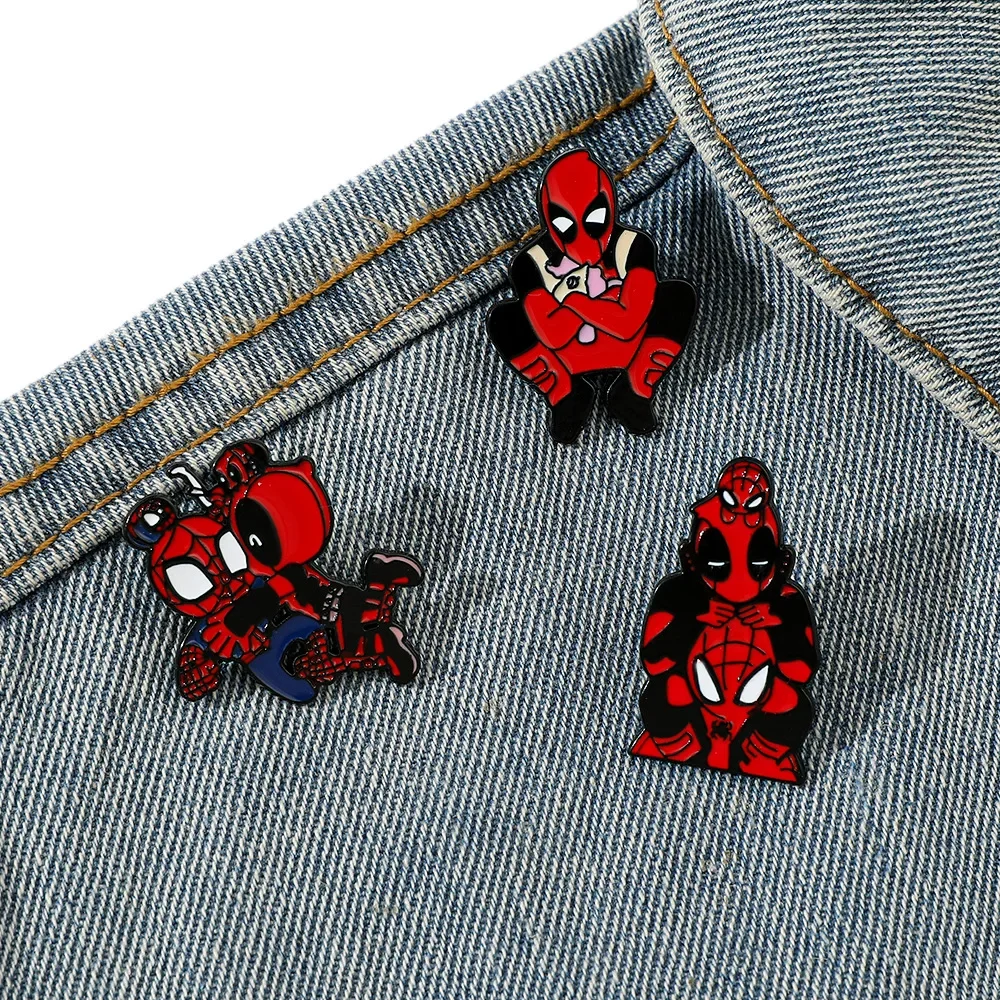 3 Pcs/Set Cartoon Spiderman Enamel Pin Animal Spider-man Deadpool Web Metal Lapel Badge Backpack Decoration Brooch Jewelry Gifts