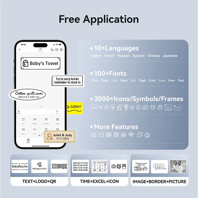 NIIMBOT D11 ใหม่รุ่นเครื่องพิมพ์ Mini แบบพกพา 300DPI Bluetooth Wireless Label Maker ชื่อแท็กสติกเกอร์ครัว PrintingMaker