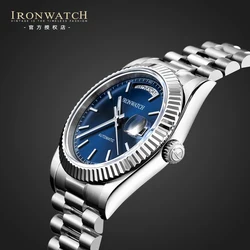 Automatic Mechanical Watch IRONWATCH 316 Stainless Steel Day-Date Movement Sapphire Crystal BGW9 Luminous Waterproof Men's Watch