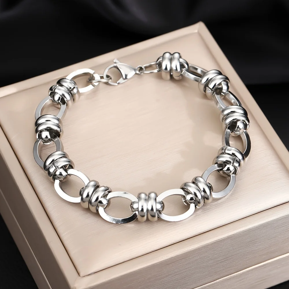1Pc Stainless Steel Link Bracelet, Modern Geometric Chain Unisex Jewelry