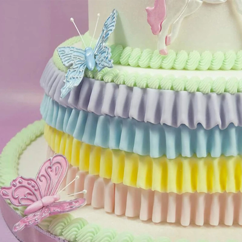 Cake Border Fondant Mold Pleated Lace Waves Mould Skirt Ruffle Scrunch Sugarcraft  Baby Shower Kitchen Accessories Pastry Tools