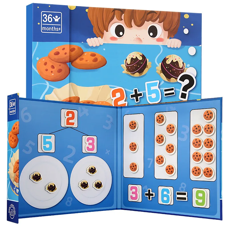 Montessori brinquedo magnético biscoito livro matemática adição subtração decomposição aprendizagem cedo brinquedos educativos para crianças