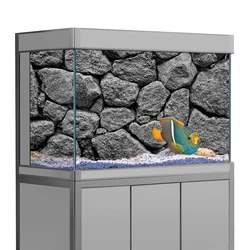 Fish Tank Background Sticker Black Grey Marble Rock Wall Printing Wallpaper Aquarium Backdrop Decorations PVC