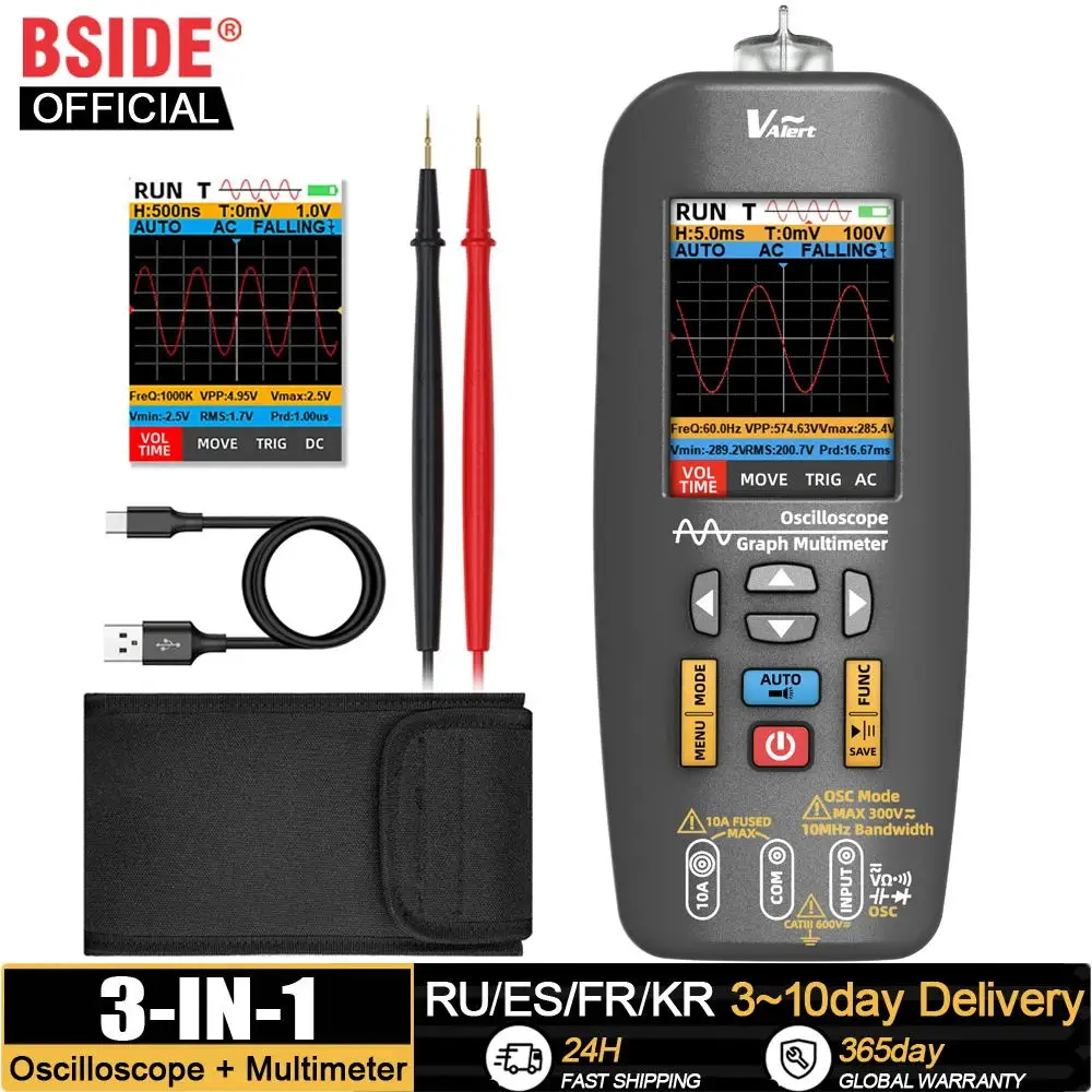 BSIDE Nowy inteligentny multimetr oscyloskopowy. Ręczny oscyloskop DC AC Napięcie prądu Pojemność Ohm Dioda Hz Tester