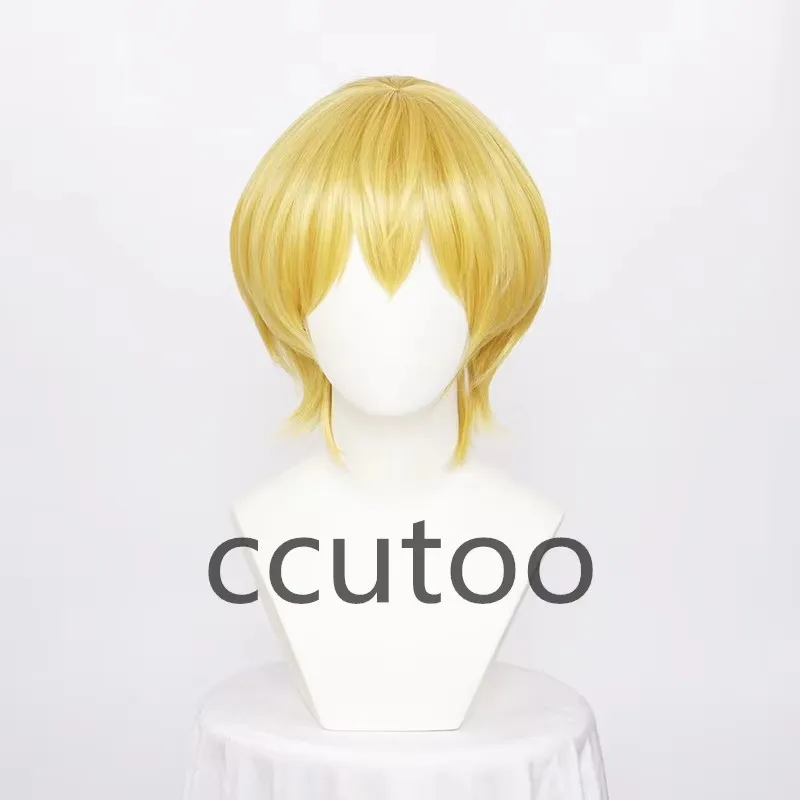 

Kurapika Kurta Short Blonde Golden Synthetic Cosplay Wig Metal Ring Chain Earrings Accessories + Wig Cap