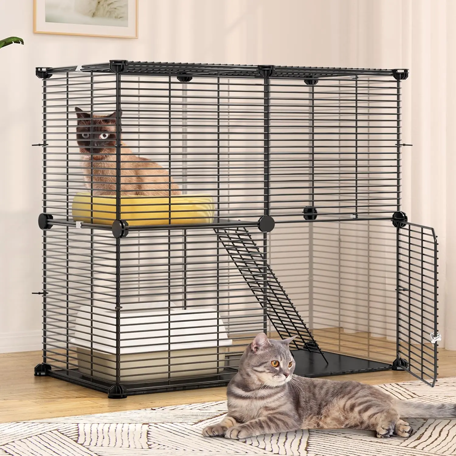 2-Tier Indoor Cat Cage, DIY Playpen for Kittens & Small Pets, Ideal for Home, RV Travel, Camping