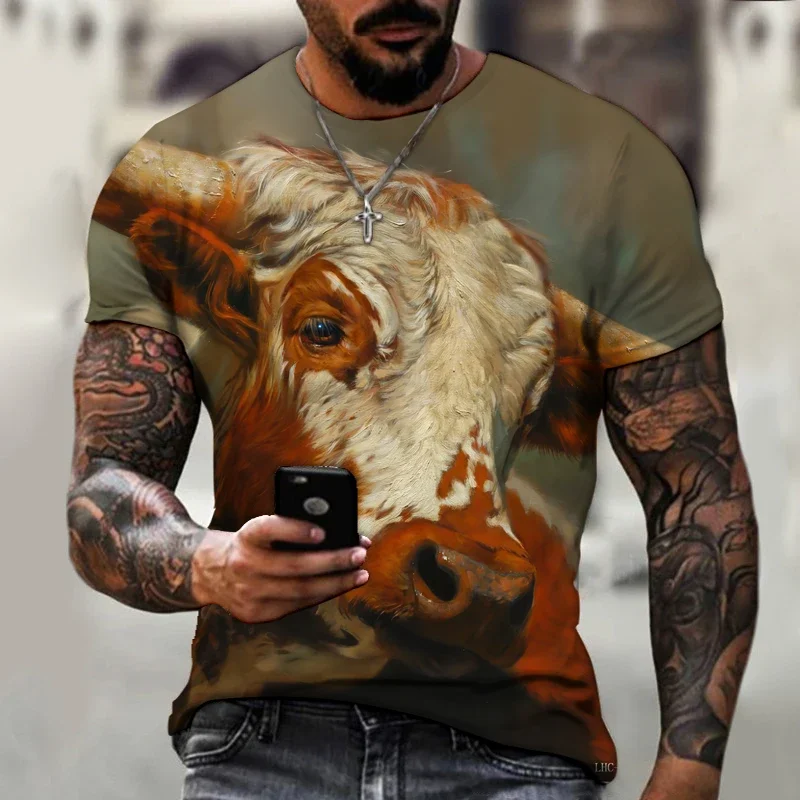 

Summer Friday 3D Printed Animal Bull Yak Gym T-shirt Man Quick Drying Breathable Sport Men Plus Size 6xl Clothing