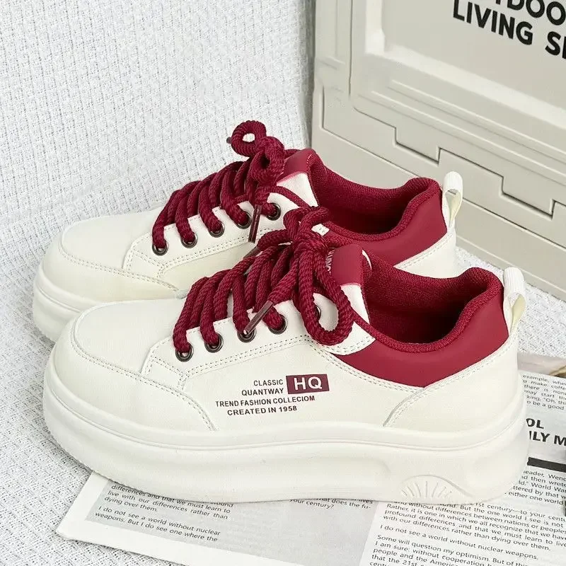

​2025 New Women's White Thick Sole Platform Sneakers Height Boost Soft Lightweight Casual Korean Shoes​