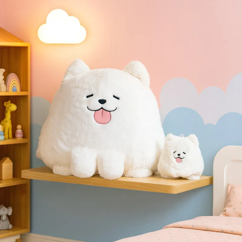 White Samoyed Dog Tongue Out Cute Cartoon Animal Shape Sofa Cushion Decorative Throw Pillow For Bedroom Living Room Gift Fashion