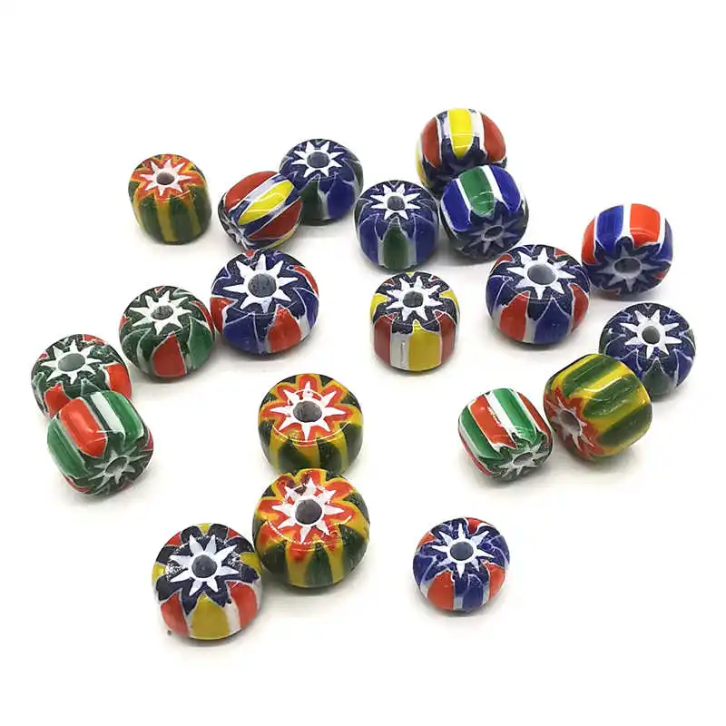 Mix Wholesale 50gram Nepal Hand Lampwork Safron Colorful Cylinder Beads Antiqued Trade DIY Beads TSB0187