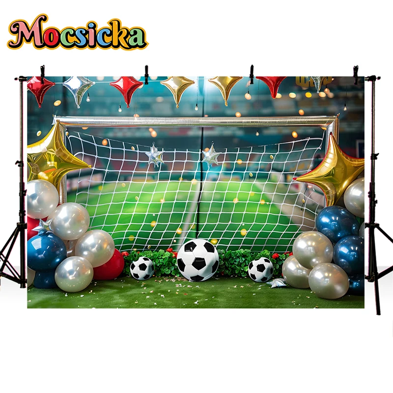 Mocsicka Photography Background Green Football Field Soccer Game Decor Kids Birthday Party Cake Smash Backdrop Photo Studio