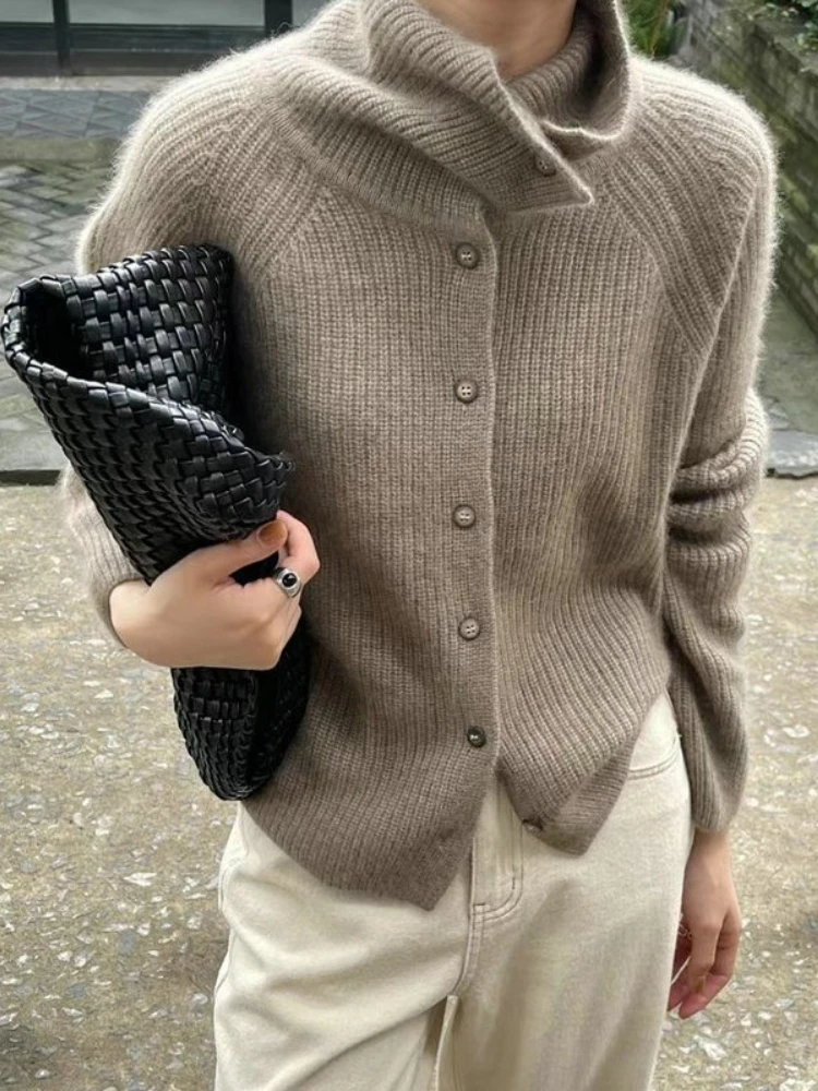 

New Turtleneck Cardigan Sweater Women Solid Long Sleeve Single Breasted Sweaters Casual Loose Korean Fashion Knit Cardigans Coat