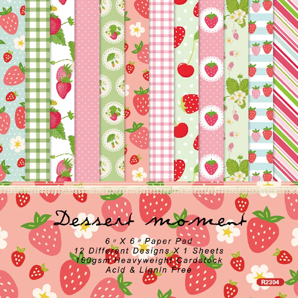 12 Sheets 6 Inches Strawberry Pattern Scrapbooking Material Hand Account Background Paper Diy Album Scrapbook Papers