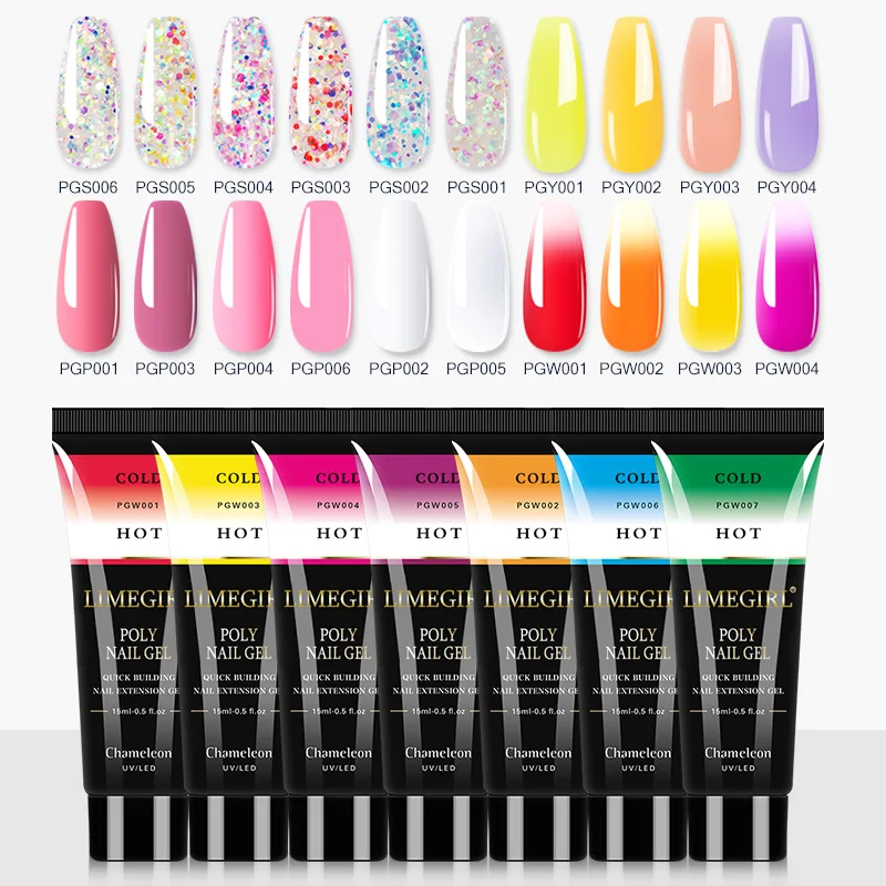 Limegirl 15Ml Poly Nail Gel Glitter Building Nail Gel Voor Manicure Nail Art Design Lichtgevende Polygels Uitbreiding Nail Gel voor Nail