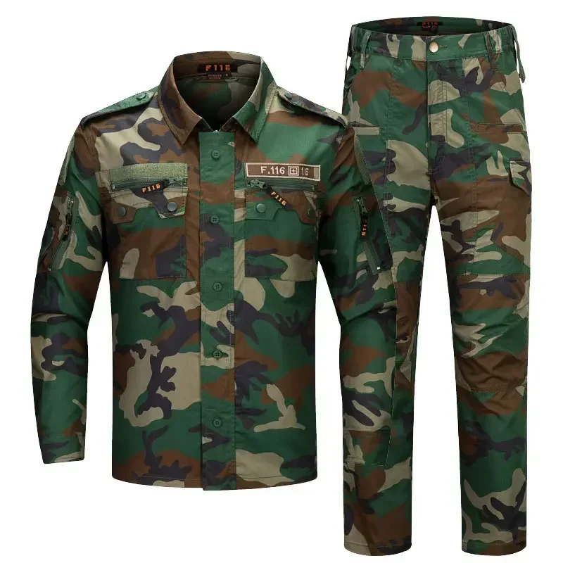 Ropa de camuflaje F116 para hombre, chaquetas finas de campo, ropa de entrenamiento de caza, senderismo al aire libre, abrigo táctico de ventilación, pantalones, uniformes