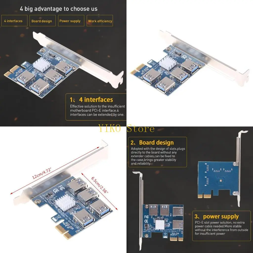 K32C PCI E 1 to 4 PCIE Riser Card PCI-Express Slots Riser Card External 4 PCI-e USB Adapter Multiplier Graphics Card
