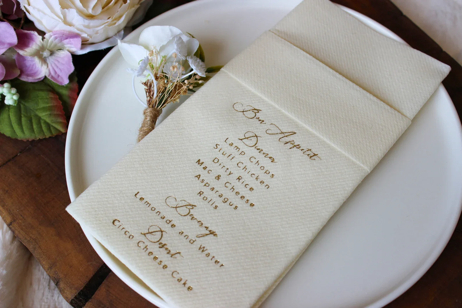 50pcs Custom Coctail Napkins, Wedding Menu, Custom Dining Decoration, Dinner Napkins, Dinner Menu, Formal Dinner