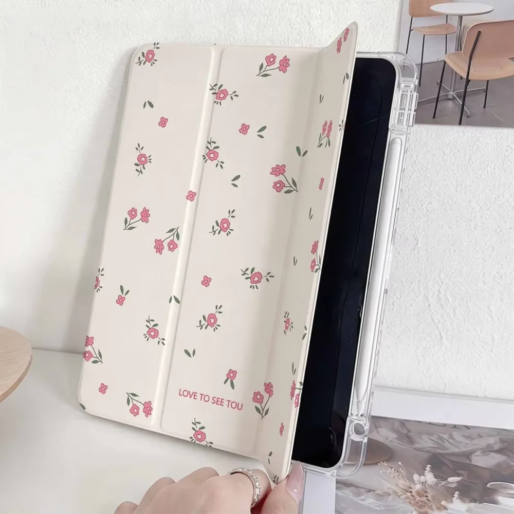 Ins Full Screen Romantic Pink Rose For iPad 11th A16 10 9 8 7 5 Pro 13 11 M5 M4 M3 M2 12.9'' Air  4 3 2 1 Mini 7 6 8.3'' Cover