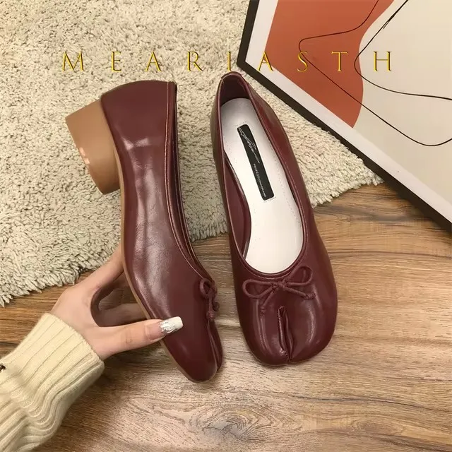 

Tabi Shoes Ballet flat Leather Ballerina Shoes For Women Split Toe loafers Tabi Shoes Slip On Soft Bottom Moccasins with Bowknot