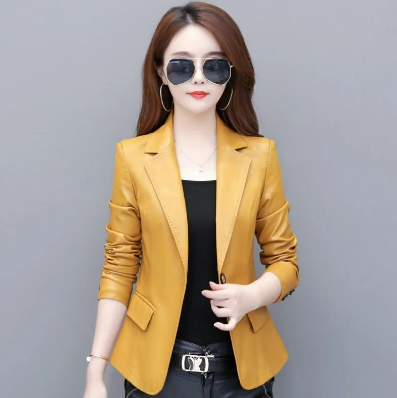 Imagem -04 - Primavera Jaqueta de Couro Genuíno para Mulheres Moda Coreana Fino Cabolsa de Pele Carneiro Preto Vermelho Jaquetas de Couro Real Senhoras Casual Blazer Femme