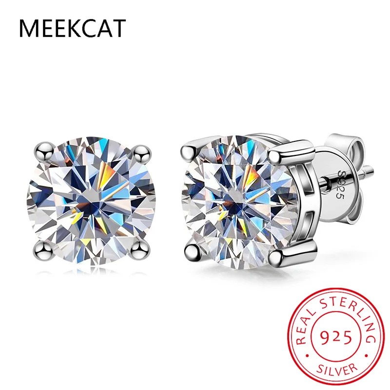 925 เงินสเตอร์ลิงรอบ Moissanite ต่างหูผู้หญิงคลาสสิกงานแต่งงานเครื่องประดับ Fine ของขวัญ MSE038