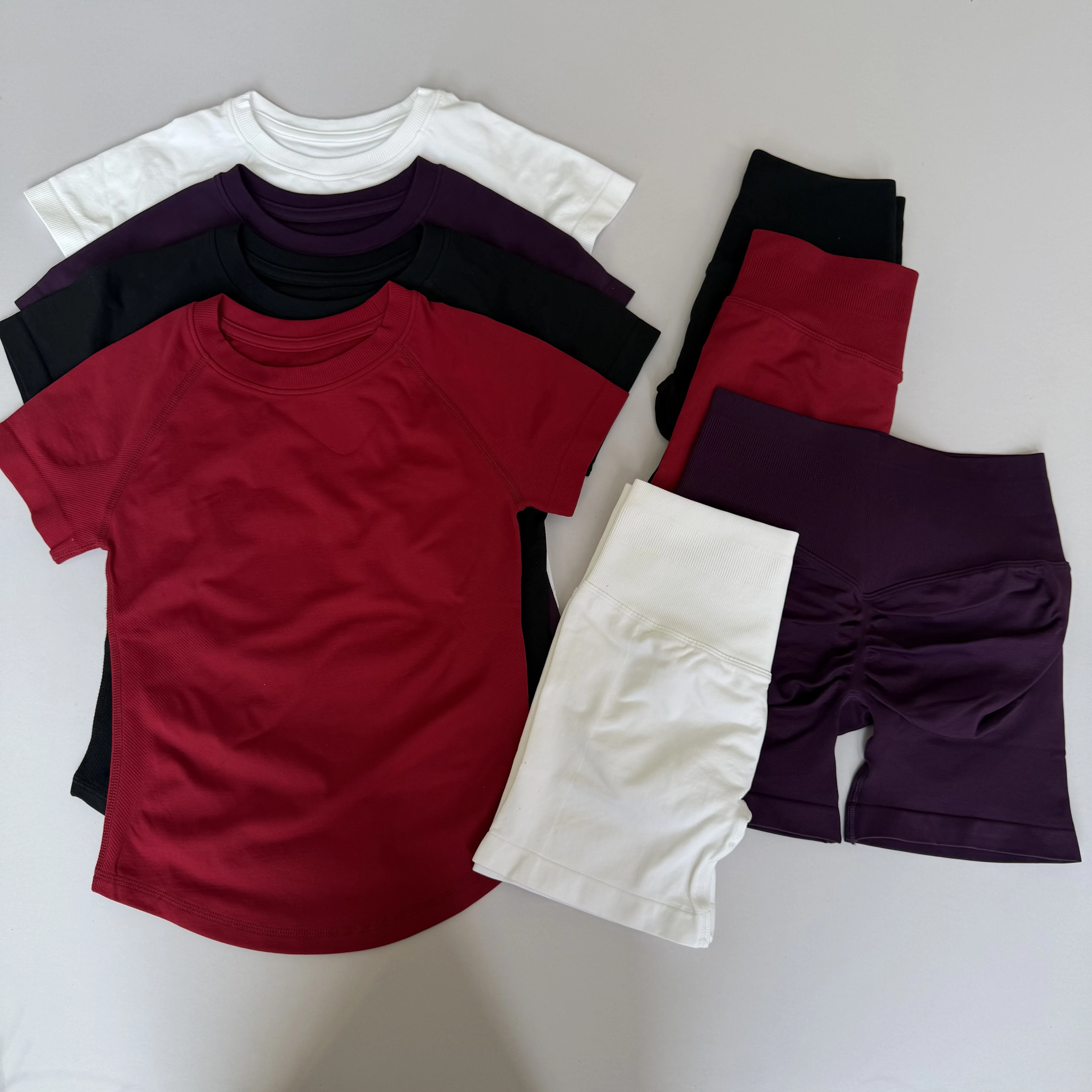 2 Pcs Sports Gym Sets Short Sleeve Seamless Yoga Clothing Fitness Set Women Workout Running Sports Short Leggings Suit
