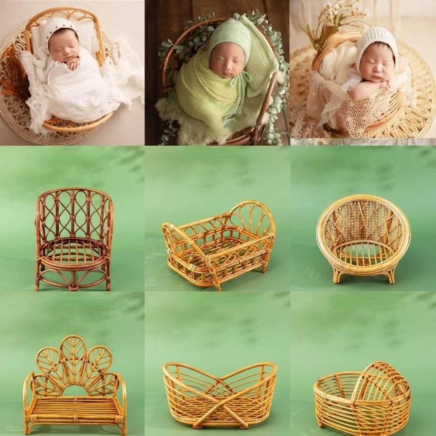 Newborn Photography Props Baby Chair Bed Retro Basket Baby Photography Props Container Infant Pose Shooting Studio Accessories