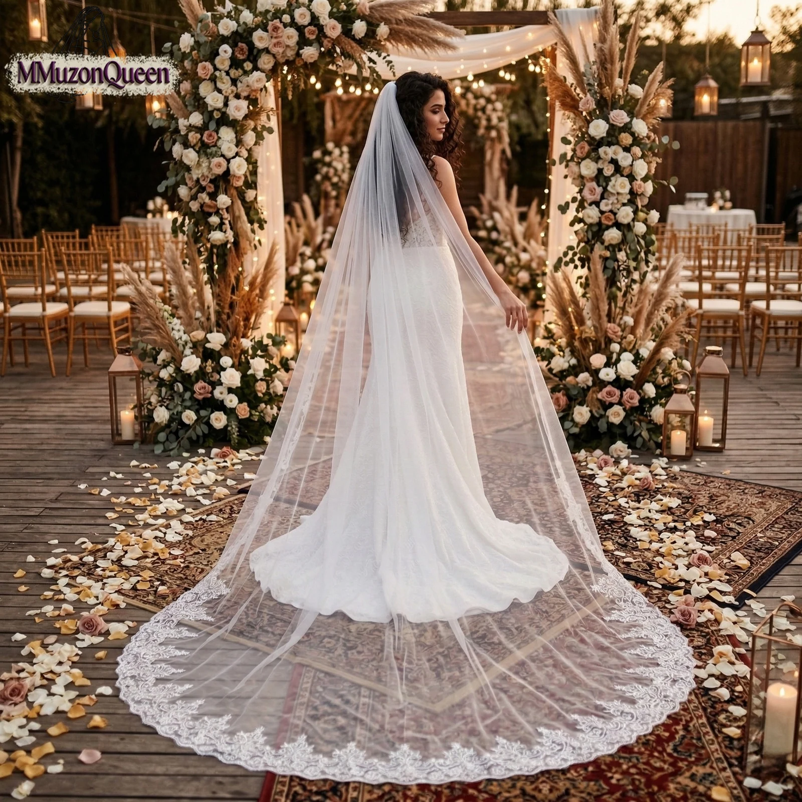 

Свадебная фата TOPQUEEN Velos De Novias Lagos с кружевной вышивкой по краям, фата-колокол с гребнем, аксессуары для свадьбы V70
