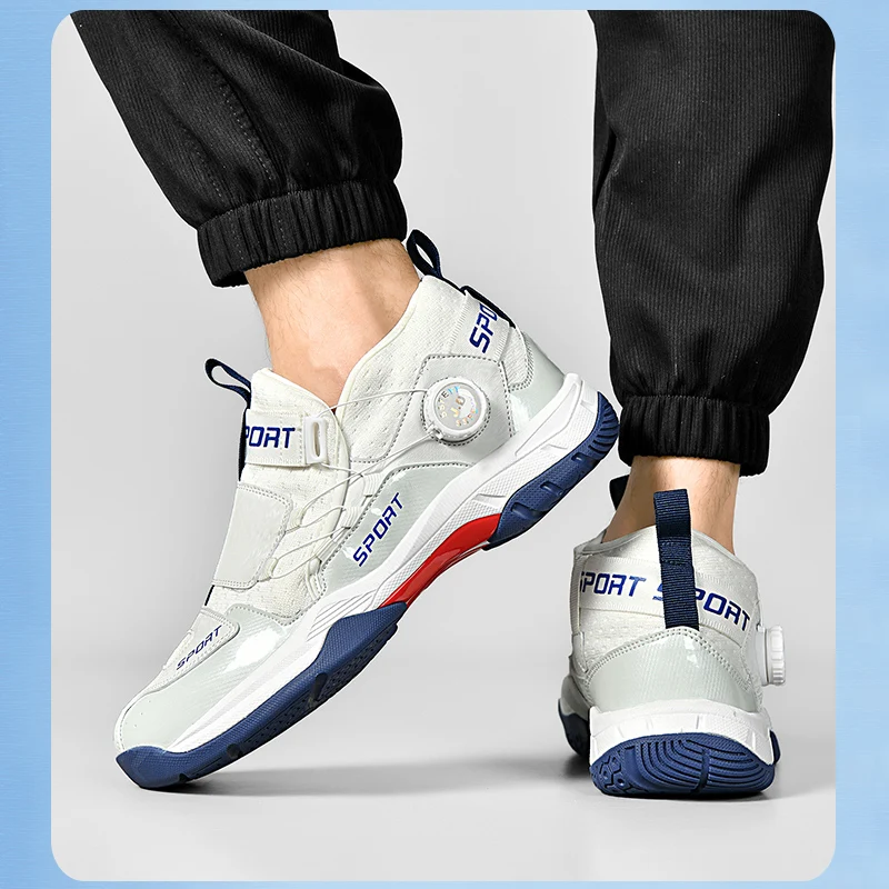 

Мужские спортивные кроссовки с вращающейся застежкой большого размера, противоскользящие, на плоской подошве, подходят для бадминтона и тенниса.