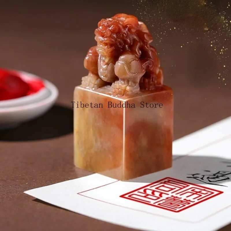 Chinese Cute Carving Seals Calligraphy Box Customized Shoushan Stone Seal