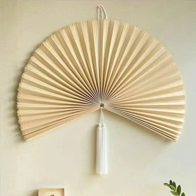 Handmade Eco-Friendly Bamboo Wall Hanging Fan Pink Boho Rustic Vertical Pattern Wall Art Home Decor for Decoration
