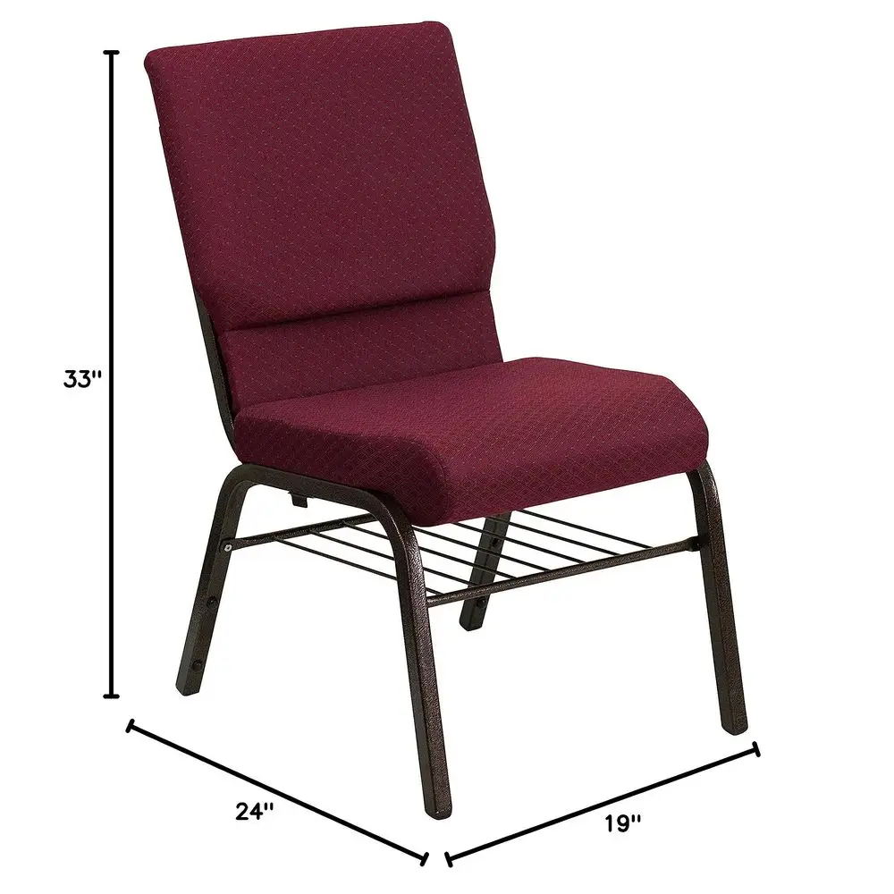 

4 Pack HERCULES Series 18.5W Church Chair in Burgundy Patterned Fabric with Book Rack Gold Vein Frame