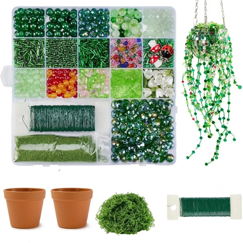 Crystal Glass Material 6mm Green Glass Beads Set Green Series Color Handmade DIY Supplies DIY Beaded Plants Multi-shaped
