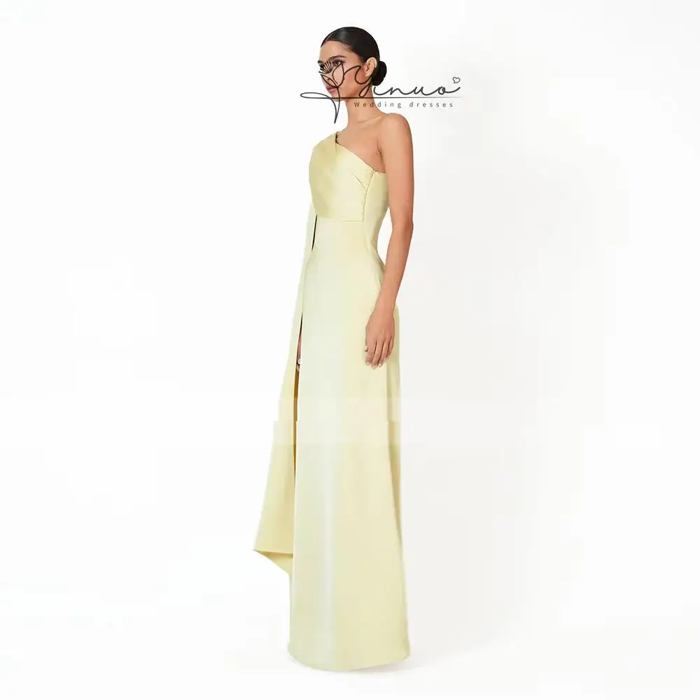 Customized  Yellow Evening Dress One Shoulder Draped Mermaid Evening Gowns for Women Sleeveless Elegant Wedding Party Gown