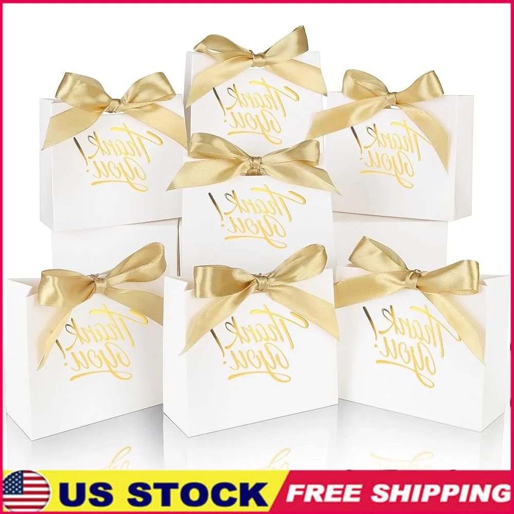

60 Pack Small Thank You Bags Favor Boxes with Bow Ribbon Gold Foil Perfect Weddings Parties Birthdays