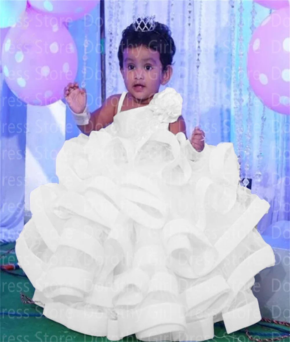 

White Lovely Tiered Ruffles Girls Birthday Dresses Fluffy For Toddler Kids Clothing First Communion Beauty Pageant