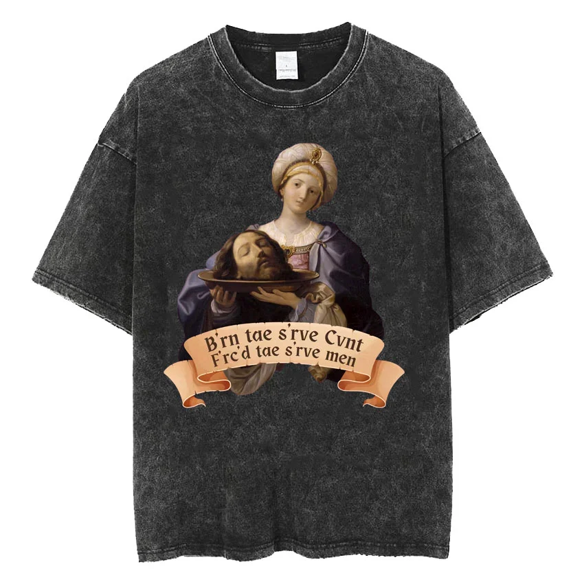 

Washed Vintage Born To Serve Cvnt Forced To Serve Men Funny Meme T-shirt Women Are Born To Serve Men Cotton Oversized T-Shirts