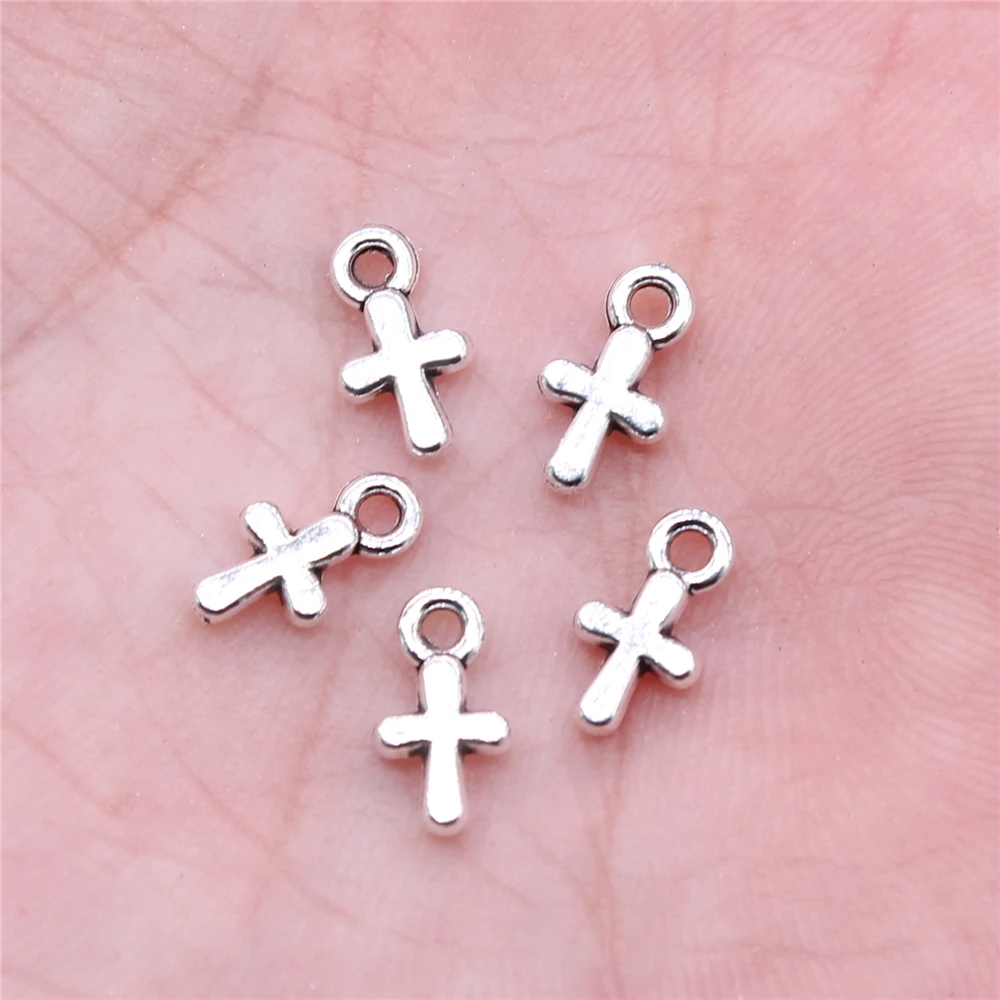 WYSIWYG 40 sztuk 10x6mm Charms krzyż Charms do tworzenia biżuterii DIY komponenty do biżuterii antyczne srebro kolor stop Charms wisiorek